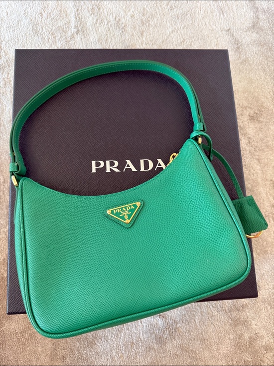 Prada Handbags - Prada Emerald Saffiano Leather Shoulder Bag with Gold-Tone Logo